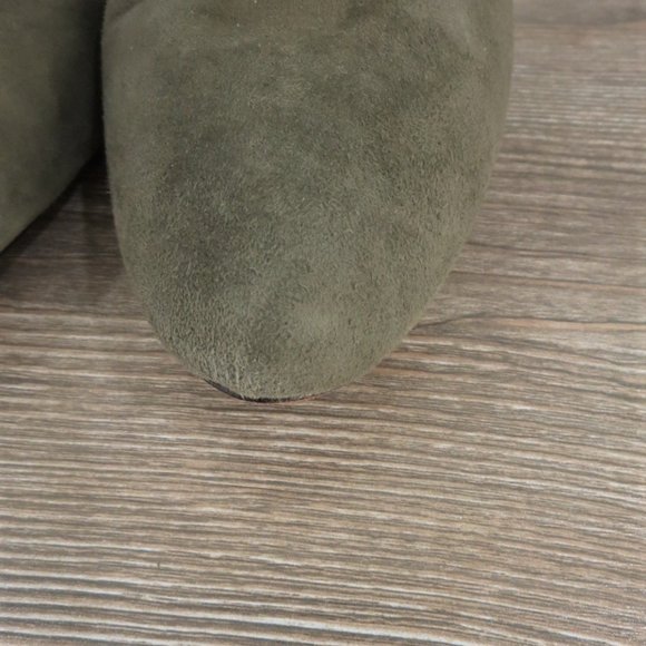 Rachel Zoe Olive Army Green Suede Embroidered Boots Block Heel 7 Boho Paisley - Picture 15 of 16